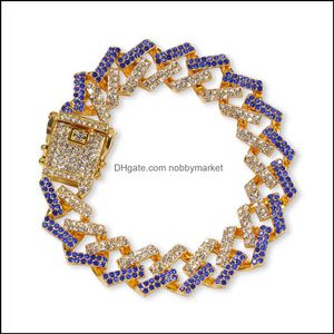 Bracelets en or pour hommes, bijoux en diamant bleu noir, mode glacé Miami, chaîne à maillons cubains, 8 pouces, livraison directe 2021 Link Zrgke