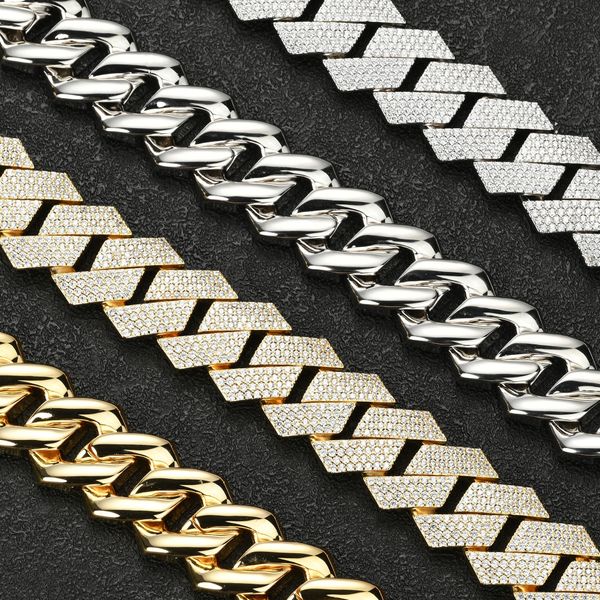 Cadena de oro para hombre 20 mm de ancho 3 filas de joyería Iced Moissanite Diamond Hip Hop Gargantilla Collar Moissanite Cadena para hombre Collar de oro cubano Pulsera Enlace Envío gratis