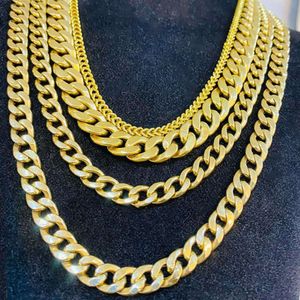 Collar de cadenas de oro para hombres 4-20 mm plano 10k/14k/18k amarillo sólido sólido pesado pesado cadenas de enlace cubano