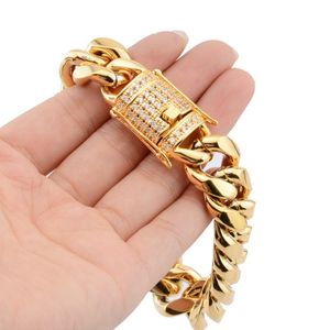 Bracelets de chaîne à maillons cubains en or pour hommes, bijoux Hip Hop à la mode, Bracelet en acier inoxydable de haute qualité