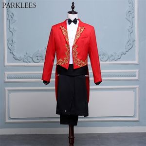 Hommes Or Broderie 4 pcs Costume De Smoking Rouge JacketPantsBletTie Marque Chef D'orchestre Magicien Pianiste Bal Tailcoat Costume Hommes Terno 220815