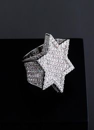Heren Gold Ring Hoge kwaliteit Sixpointed Star Full Stones Diamond Rings Fashion Hip Hop Silver Rings Sieraden4717570