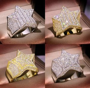 Mens Gold Ring Stones de haute qualité à cinq points d'étoile Fashion Hip Hop Silver Rings Jewelry4277292