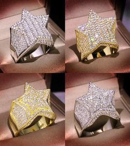 Mens Gold Ring Stones de haute qualité à cinq points d'étoile Fashion Hip Hop Silver Rings Jewelry9871649
