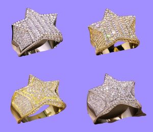 Mens Gold Ring Stones de haute qualité à cinq points de mode étoiles Hip Hop Silver Rings Jewelry3373432