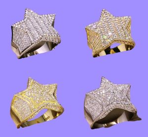 Bague en or pour hommes, pierres de haute qualité, étoile à cinq branches, mode Hip Hop, bagues en argent, bijoux 8310116
