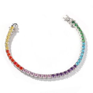 Bracelets de tennis en or pour hommes arc-en-ciel coloré glacé chaîne argent mode Hip Hop Bracelet bijoux