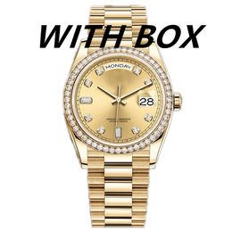 Reloj de oro para hombre Reloj mecánico automático 41 mm Bisel de diamante de acero inoxidable completo Relojes luminosos resistentes al agua montre de luxe