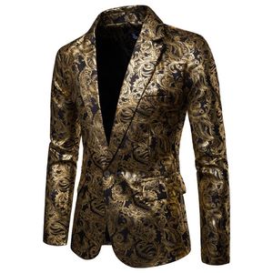 Heren Golden Floral Blazers Business Casual Pak Wedding Jurk Gold Blazer Coats Jackets 240329