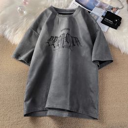 Heren Gothic katoen Korte mouw T -shirt Zomer Oversized Letter Print T -stukken Top Casual losse streetwear Harajuku Gym Clothing 240426