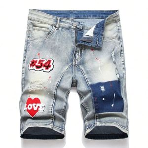 Hommes Graffiti déchiré Denim jean court mode d'été décontracté mince grand trou Style rétro Denim Shorts hommes marque vêtements 240327