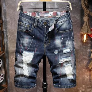 Heren graffiti scheurde korte jeans 2024 zomer mode casual slank big gat retro stijl denim shorts mannelijk merk kleding 240422