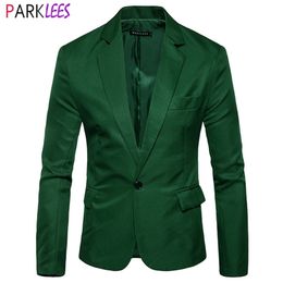 Mens Green One Button Blazer Chaqueta Marca Slim Fit Casual Traje Blazer Hombres Smart Daily Office Business Sport Coat Tops 220527