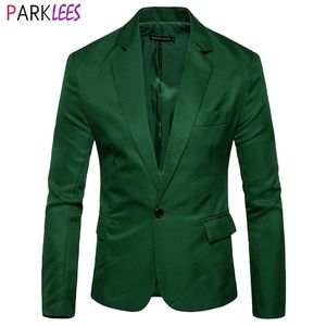 Mens Green One Button Blazer Jacket Merk Slim Fit Casual Pak Blazer Mannen Smart Daily Office Business Sport Coat Tops 210522