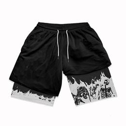 Heren Gym Shorts Gedrukt Black Double Layer 2in1 QuickDrying Ademende SweatabSorbens Fitness Running Sports Summer 240416