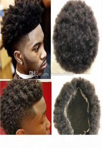 Coiffures pour hommes afro curl cheveux humains TOUPE FULL LACEE BRORN BLACH COULEUR PERUVIEN VIGNIEN VILLE MEN REMPLACEMENT DE REMPLACTION DU BLACK8263234