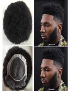 Postiches pour hommes Unité de cheveux afro Lace Front avec Mono NPU Toupet Indain Virgin Remy Remplacement de cheveux humains pour hommes noirs2752068