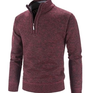 Heren Half Zip Mock nek gebreide pullover trui Solid Color Stand Collar Casual Cashmere Sweater 220817