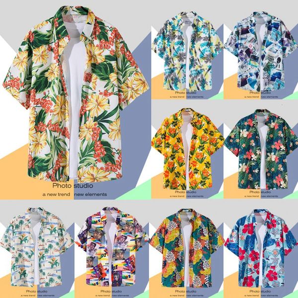 Mens Hawaiian Shirt Button Button Fashion Imprimée à manches courtes Fleur Retro Hong Kong Summer Holiday Beach 240506