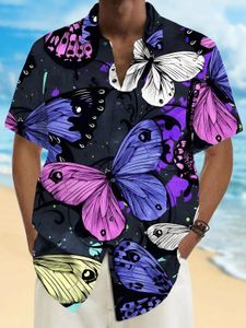 Camisas hawaianas para hombres Botón de moda de estilo básico Botón colorido Camisas de la ruta de la ruta para hombres Summer 240415