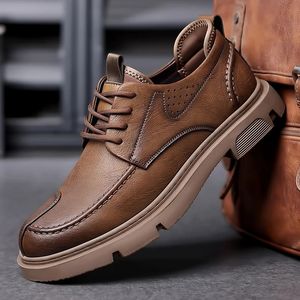 Heren Hoofd Retro Classic Ronde Casual Drive Oxford Echt lederen feestschoenen Men S Dikke Soled Business Dating Loafer Buine