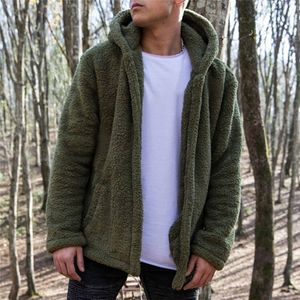 Heren Zware Gewicht Bont Hood Pocket Jassen Pluizig Fleece Bontjas Winter Warm Losse Uitloper Cardigan Effen Dikke Jasjack