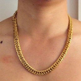 Collier chaîne à maillons cubains en or jaune lourd pour hommes, 23 6 pouces, modèle de personnes réelles, 100% or véritable, pas solide, pas d'argent 234W