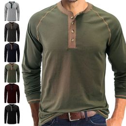 Hommes Henley col à manches longues t-shirts solide haut décontracté simple boutonnage poche t-shirt doux confortable chemise de fond pour l'automne 240226