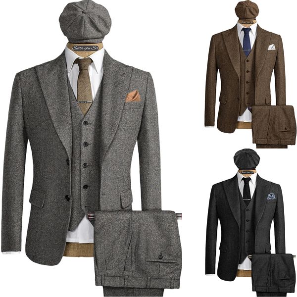 Costumes pour hommes 3 pièces en laine vêtements de marié formels travail affaires personnaliser Tuxedos Blazer pantalon gilet pour mariage