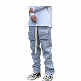 Hommes High Street Loose Fit Taille élastique Pantalon d'hiver Pantalon polaire chaud Botts Hip Hop Cordon Sportwear Pantalon de survêtement Joggers K1kJ #