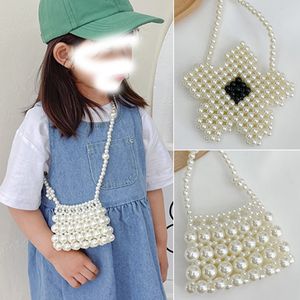 Fashion Designer Kids Baby Pearl Handtas Jeugd Girl Prinses Casual Flowers kwadraat schoudertas ketting handtassen munt portemonnees Mini Tote Crossbody messenger tassen