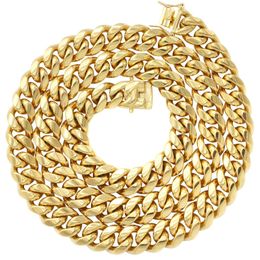 Collier ras du cou à maillons cubains en acier inoxydable plaqué or jaune 14 carats Hip Hop pour homme