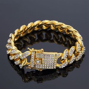 Heren hiphop bling gouden armbanden Iced Out Miami Cubaanse schakelketting diamanten armband Jewelry240b