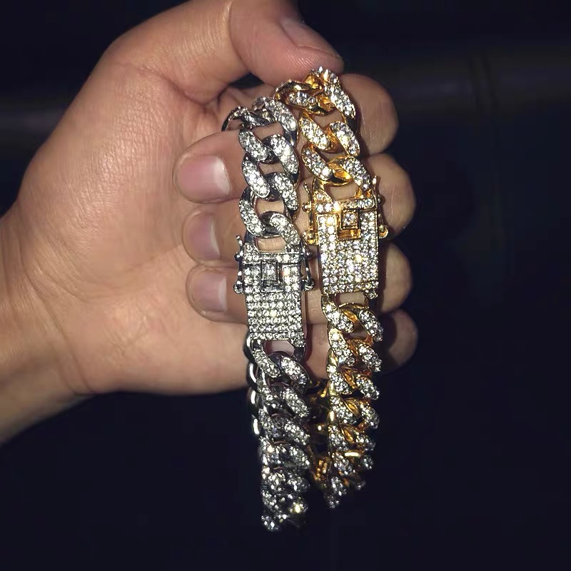 Mens Hip Hop Bracelet Jewelry Iced Out Chain Rose Gold Sier Miami Cuban Link Chains Bracelets