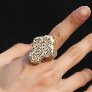 Anillo cruzado de hip hop para hombre Joyas Diamante de moda de alta calidad Anillos de oro helado