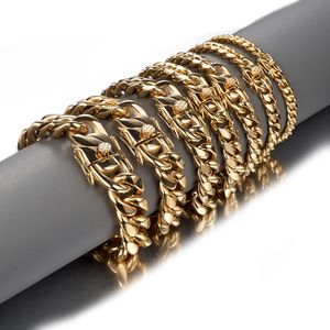 Bracelets de chaîne à maillons cubains TopBling pour hommes, en acier inoxydable massif, plaqué or véritable 18 carats, bijoux 8-18mm