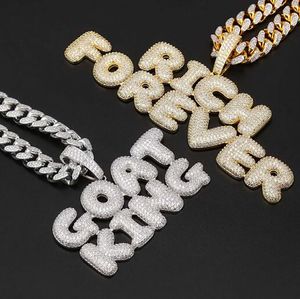 Mens Hip Hop Nombre personalizado Combinación Burbuja Letras iniciales Collar colgante Micro Cubic Zirconia Oro Plata Rosa Oro Cobre Colgante Neckl