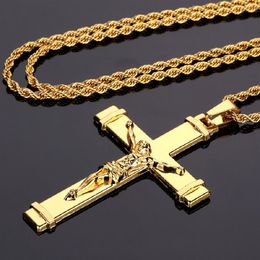 Hommes Hip Hop Mode Jésus Croix Pendentif Colliers 18k Plaqué Or Design 75cm Longue Chaîne Remplissage Pièces Hommes Jewelry262q