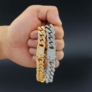 Pulseras de oro de Hip Hop para hombre, joyería, pulseras de cadena con diamantes, oro rosa, plata, pulsera de cadena de eslabones cubanos de Miami para men2735