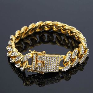 Bracelets en or Hip Hop pour hommes, bijoux en diamant simulé, chaîne à maillons glacés à la mode