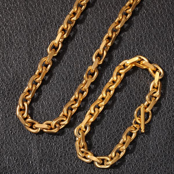 Collar de cadena de oro Hip Hop para hombre, cadena de acero inoxidable a la moda, pulsera, collares, conjunto de joyería