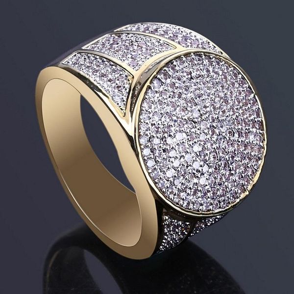 Solitaire Bague hommes Hip Hop Or fiançailles anneaux de mariage Bijoux Nouvelle Mode Glacé Simulation Diamant Pour Hommes femmes