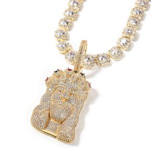 Collier Hip Hop en or pour hommes, pendentif jésus glacé, chaîne de pull, bijoux