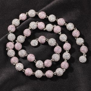 Heren hiphop gouden ketting sieraden iced out round bead chain mode zilveren roze kettingen kettingen