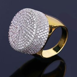 Anillo de oro de Hip Hop para hombre, joyería de moda con hielo, anillos de diamantes de simulación de piedras preciosas de alta calidad para Men184I