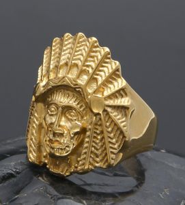 Bague en or Hip Hop pour hommes, bijoux rétro, chef indien, Punk, Vintage, alliage métallique exagéré, 1123554