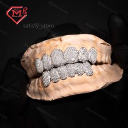 Hip Hop Hop Grillz Diamantes Diamantes 6 Top 6 Bottom 925 Sliver helado MOISSANITE GRILL