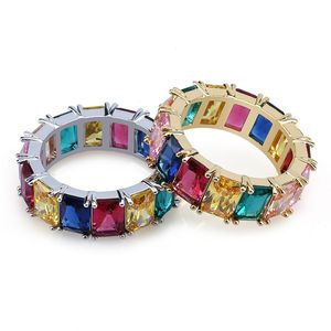 Mens Hip Hop Iced Out Ringen Sieraden 2018 Nieuwe Mode Gouden Regenboog Ring Kleurrijke Diamanten Ring