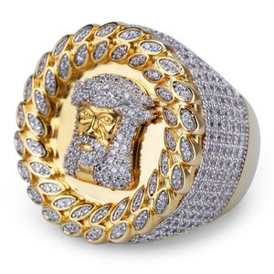 Heren Hiphop Iced Out Stenen Ringen Mode Gouden Jezus Ring Sieraden Hoge Kwaliteit Simulatie Diamanten Ring223S