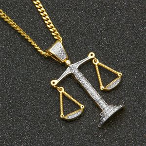 Heren Hiphop Iced Out Zirkoon Balans Hanger Ketting met 3mm 24inch Cuba Koperen Ketting Rapper Gepersonaliseerde Jewelry229S